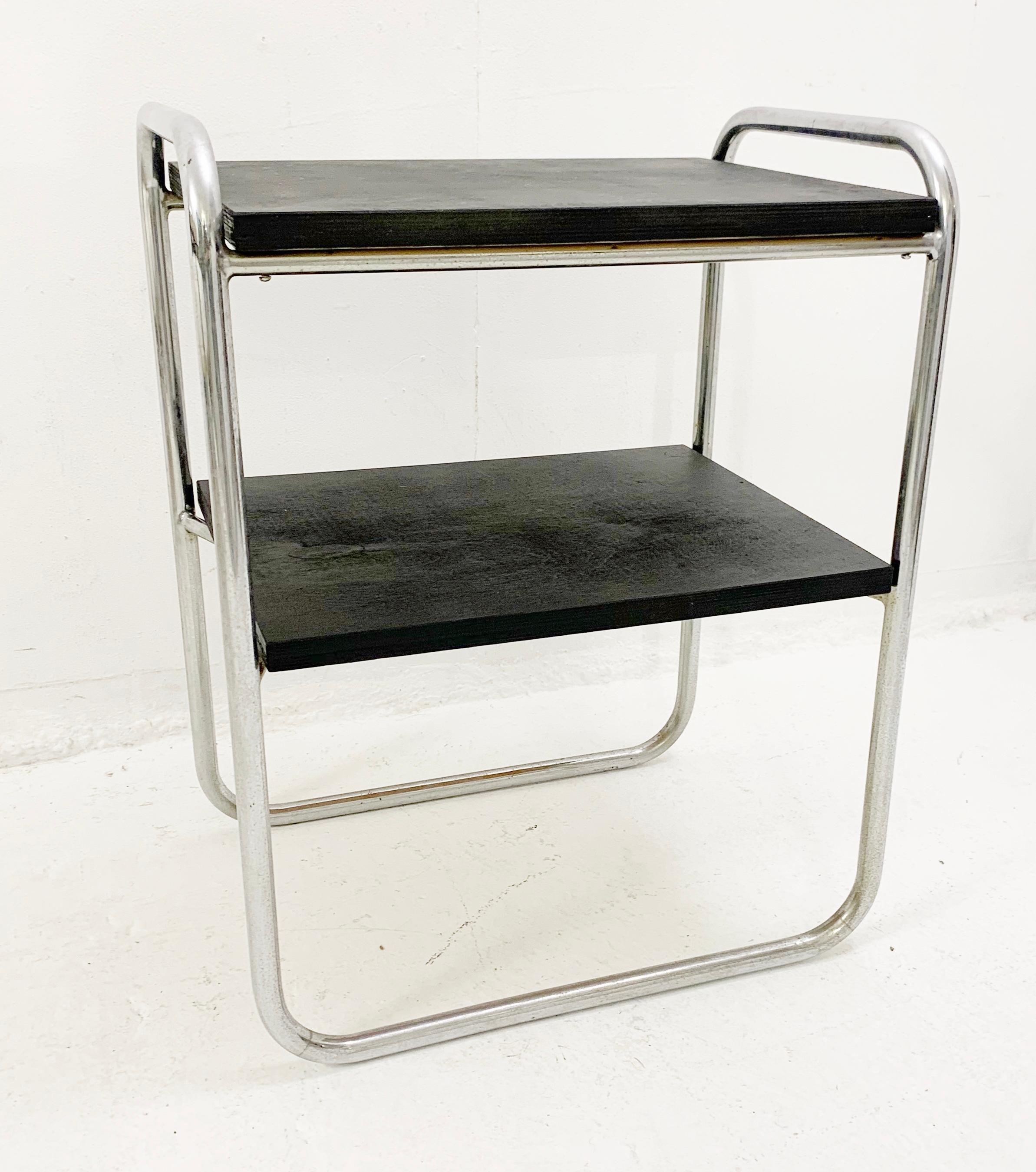 Belgian Modernist Small Wood and Tubular Steel Side Table, 1930s For Sale