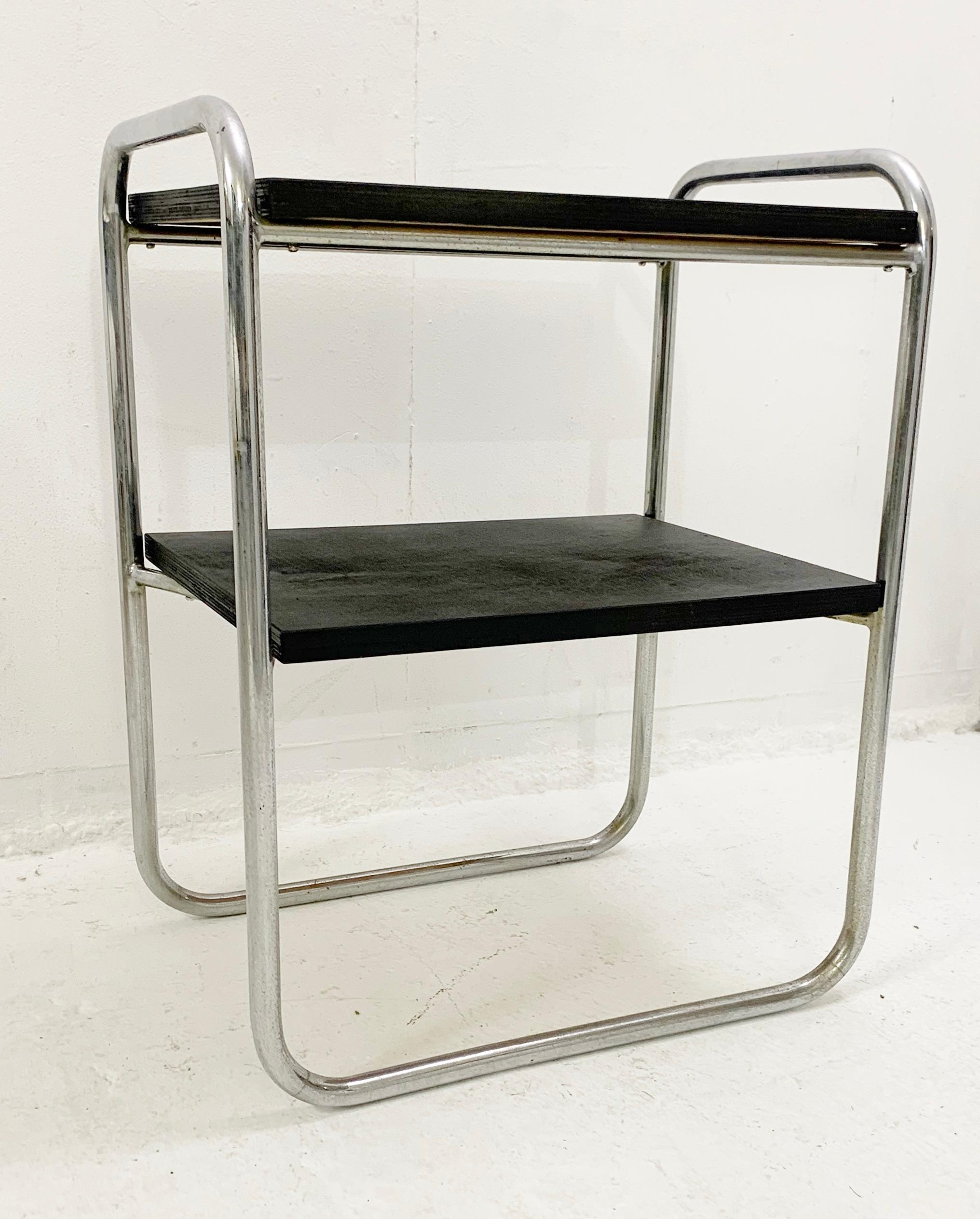 Modernist Small Wood and Tubular Steel Side Table, 1930s In Good Condition For Sale In Brussels, BE