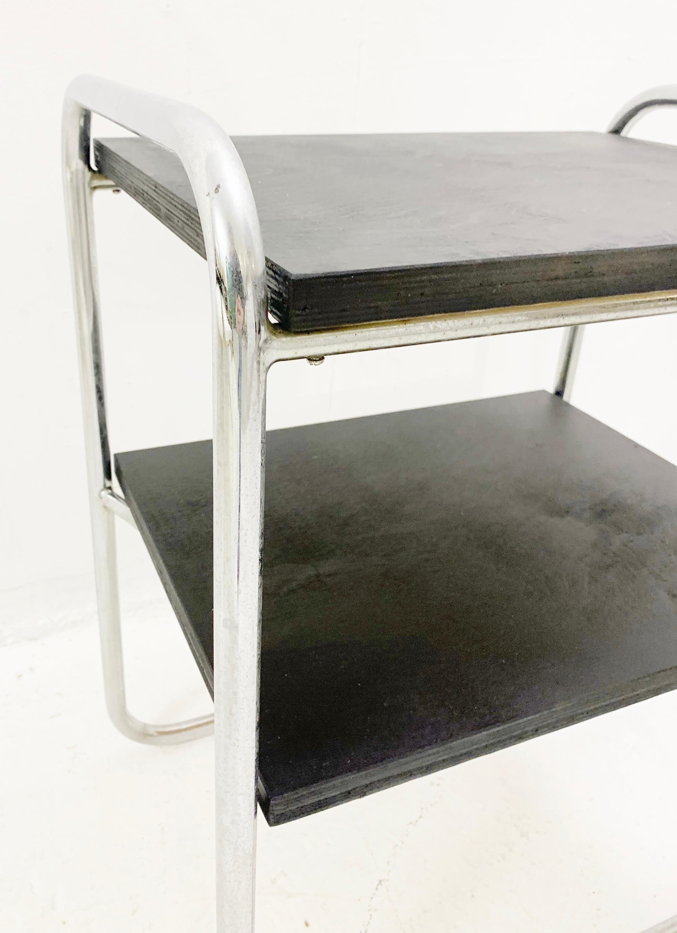 Mid-20th Century Modernist Small Wood and Tubular Steel Side Table, 1930s For Sale