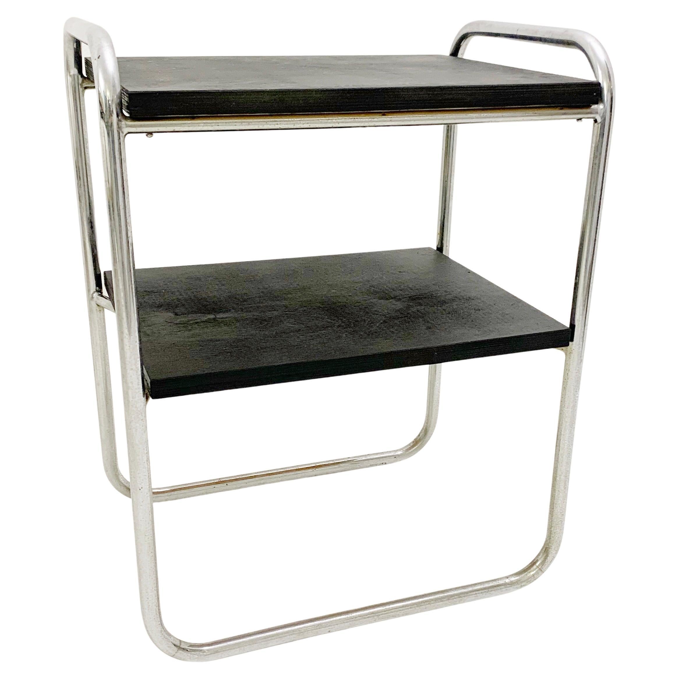 Kleiner modernistischer Beistelltisch aus Holz und Stahlrohr, 1930er Jahre