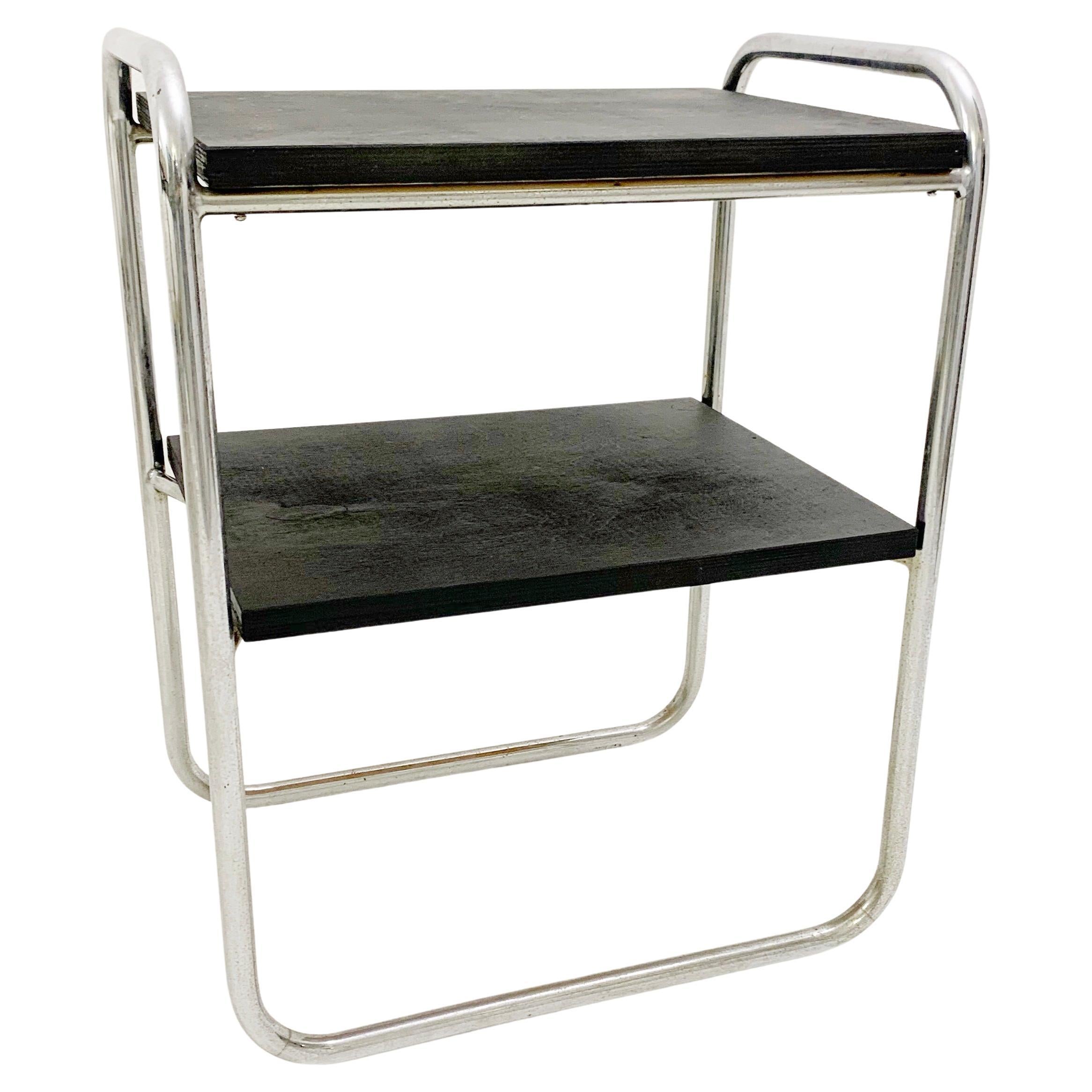 Modernist Small Wood and Tubular Steel Side Table, 1930s For Sale