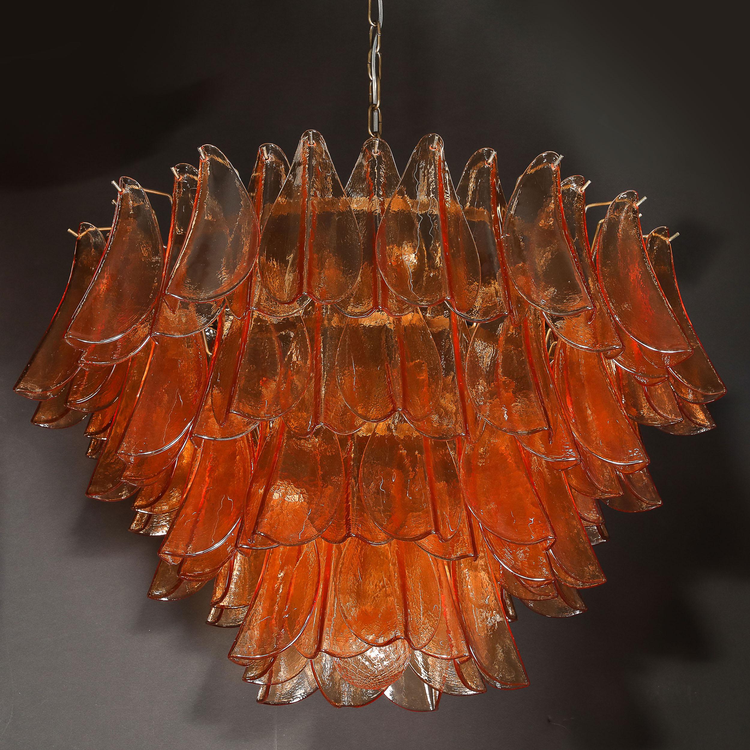Modernistischer Kronleuchter aus geräuchertem, aprikosenfarbenem Murano-Glas und ölgeriebener Bronze mit Federn im Angebot 6