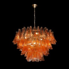 Modernist Smoked Apricot Murano Glass & Oil Rubbed Bronze Feather Chandelier