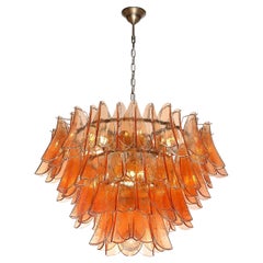 Modernistischer Kronleuchter aus geräuchertem, aprikosenfarbenem Murano-Glas und ölgeriebener Bronze mit Federn