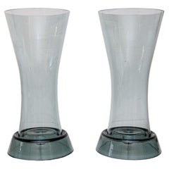 Modernist Smoked Glass Hurricane Candlestick Lamps