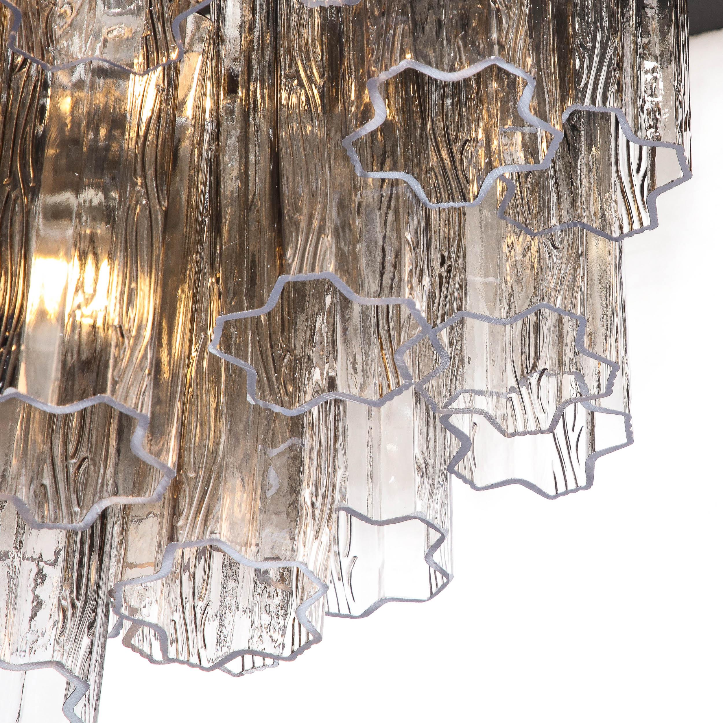 Modernist Smoked Glass Multi-Tier Stepped Tronchi Chandelier w/ Chrome Fittings For Sale 5
