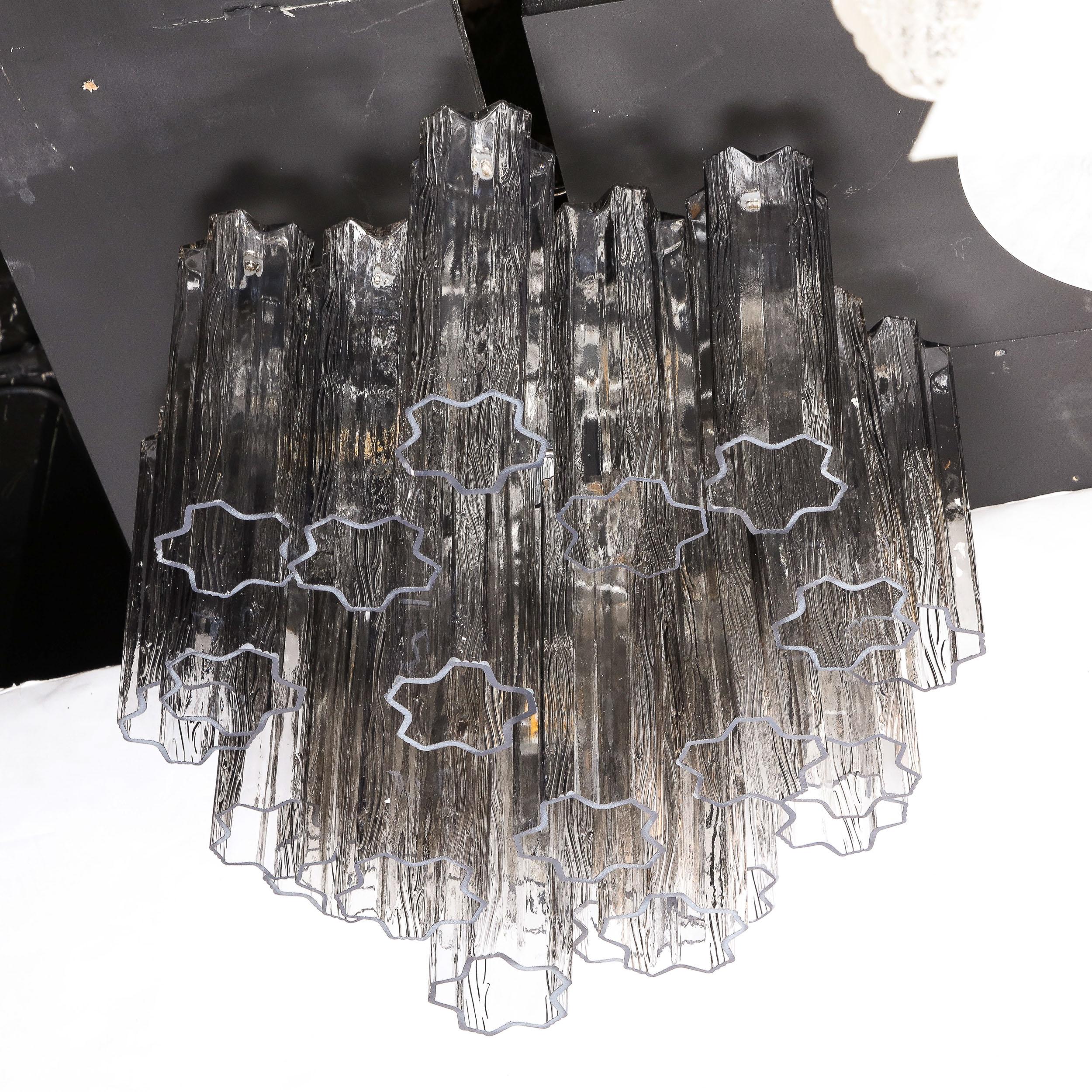 Modernist Smoked Glass Multi-Tier Stepped Tronchi Chandelier w/ Chrome Fittings For Sale 6