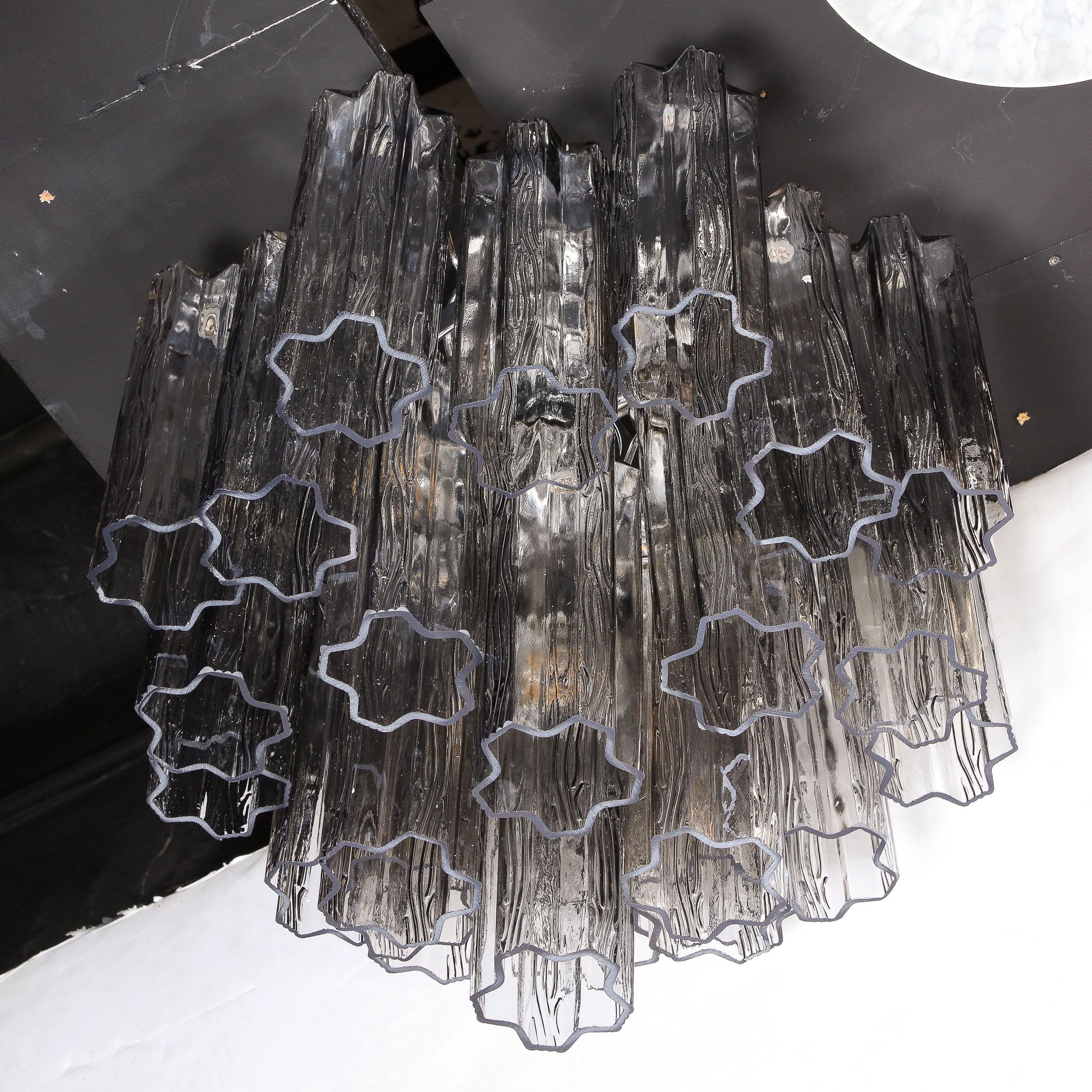 Modernist Smoked Glass Multi-Tier Stepped Tronchi Chandelier w/ Chrome Fittings For Sale 9
