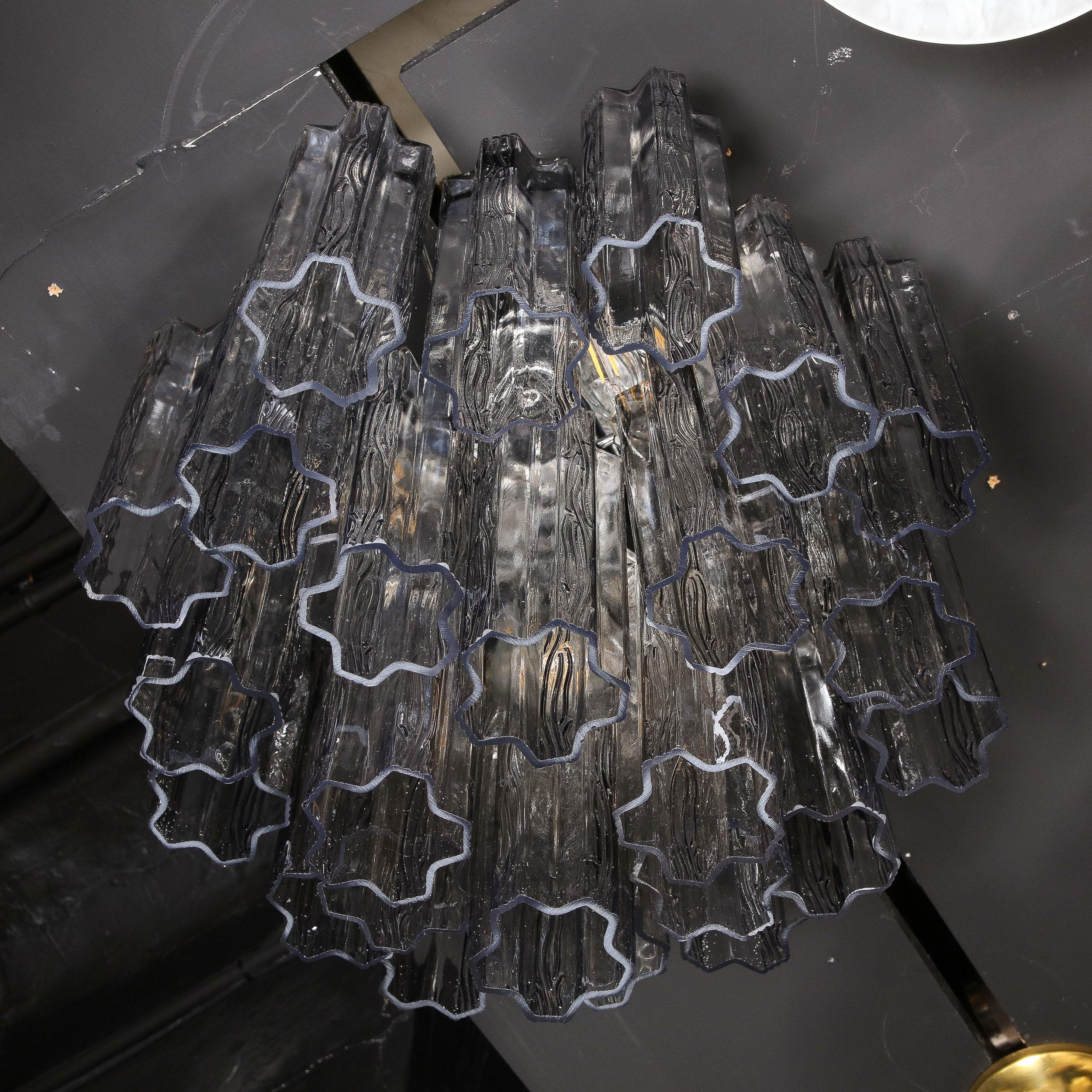 Modernist Smoked Glass Multi-Tier Stepped Tronchi Chandelier w/ Chrome Fittings For Sale 12