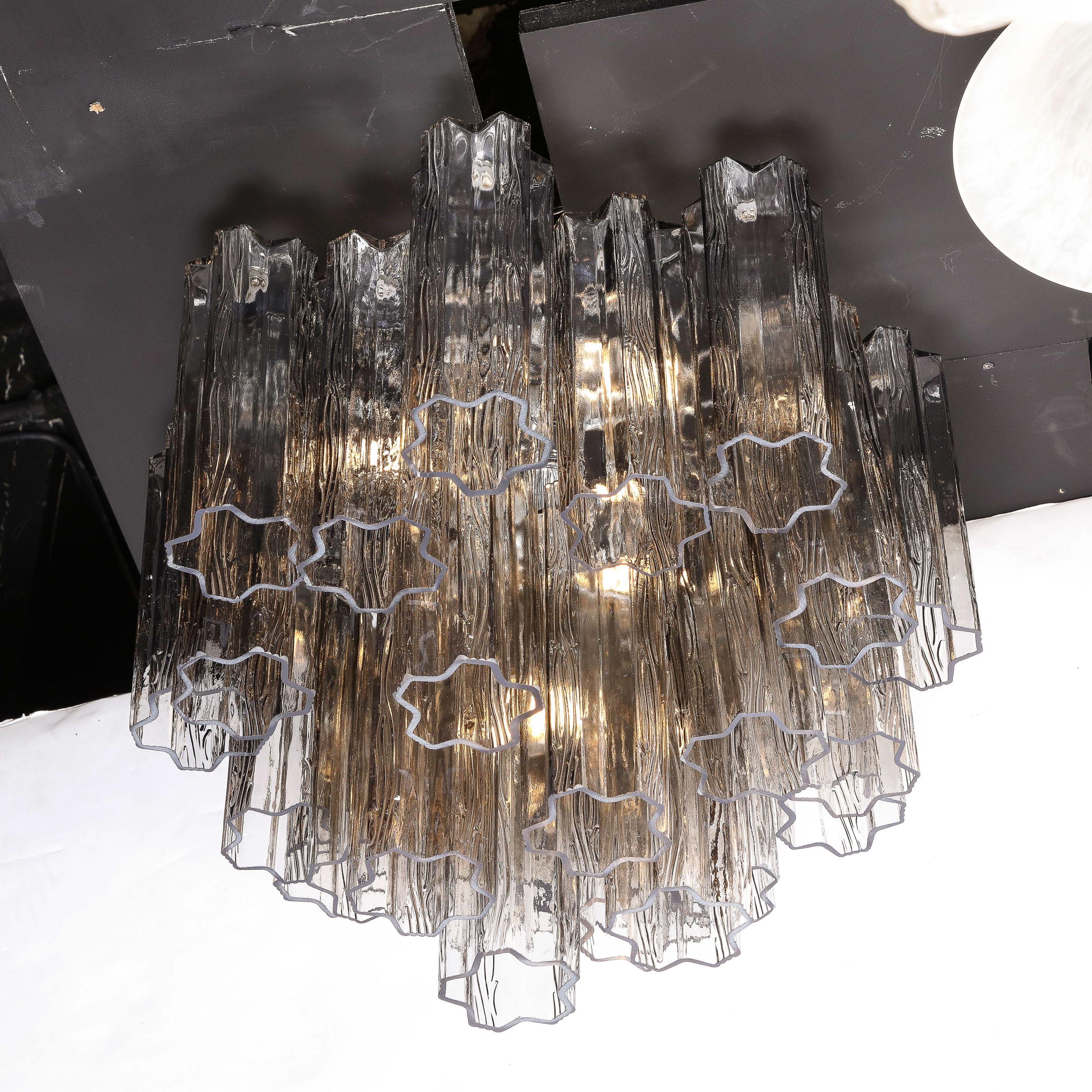 Modernist Smoked Glass Multi-Tier Stepped Tronchi Chandelier w/ Chrome Fittings For Sale 2