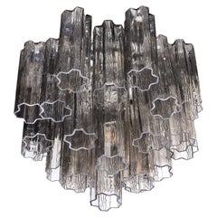 Modernist Smoked Glass Multi-Tier Stepped Tronchi Chandelier w/ Chrome Fittings