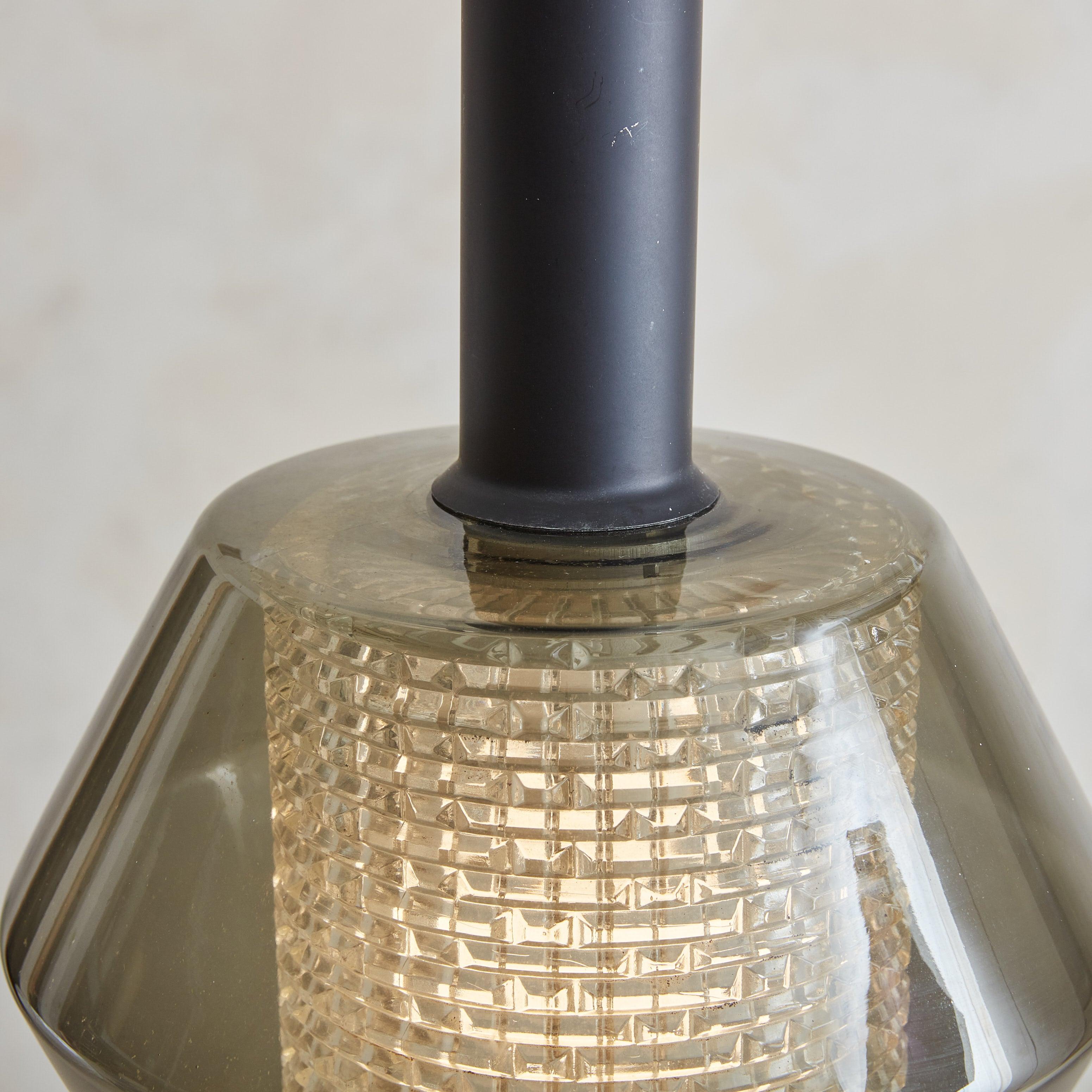 Modernist Smoked Glass Pendant Light by Lightolier, USA 1960s In Excellent Condition For Sale In Chicago, IL