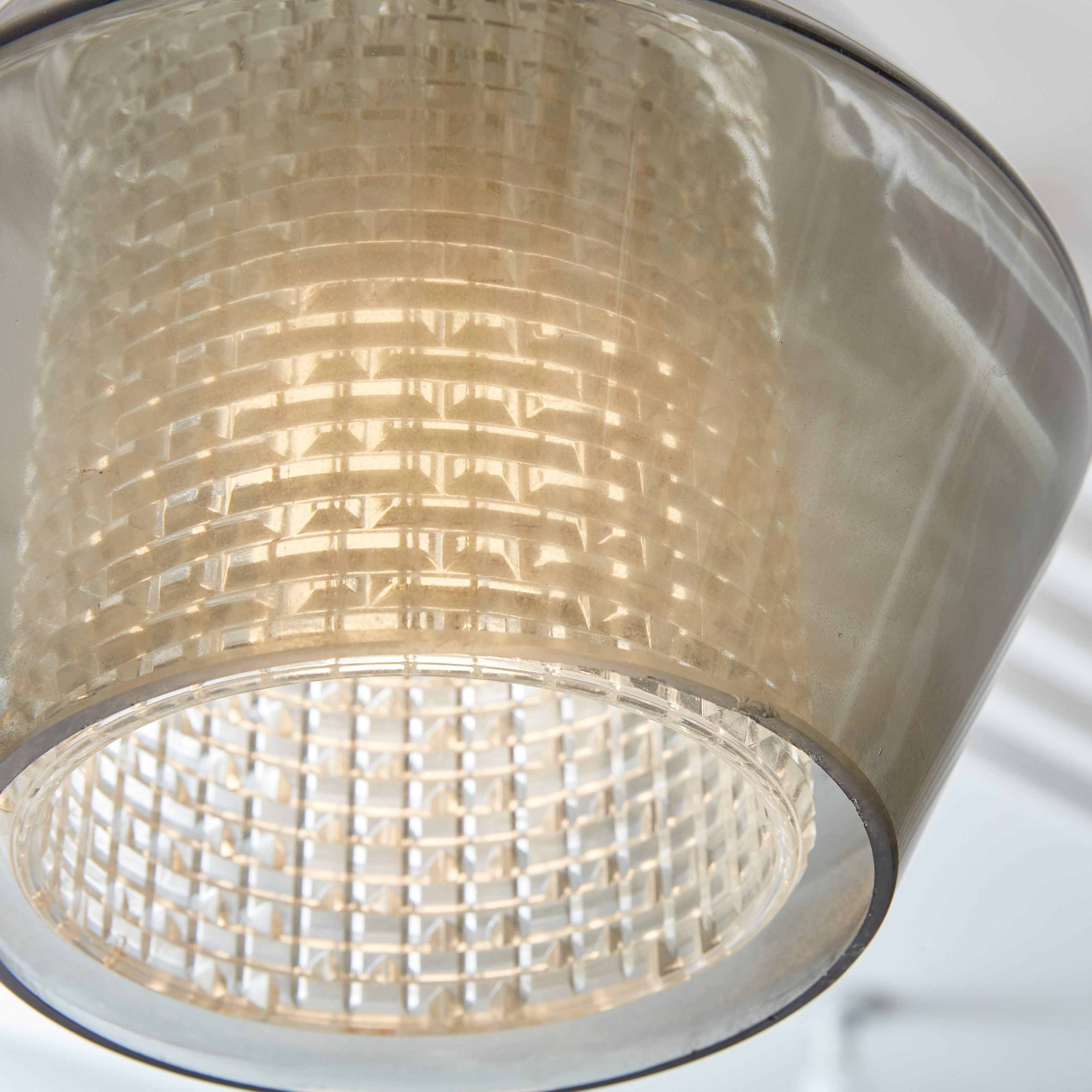 Metal Modernist Smoked Glass Pendant Light by Lightolier, USA 1960s For Sale