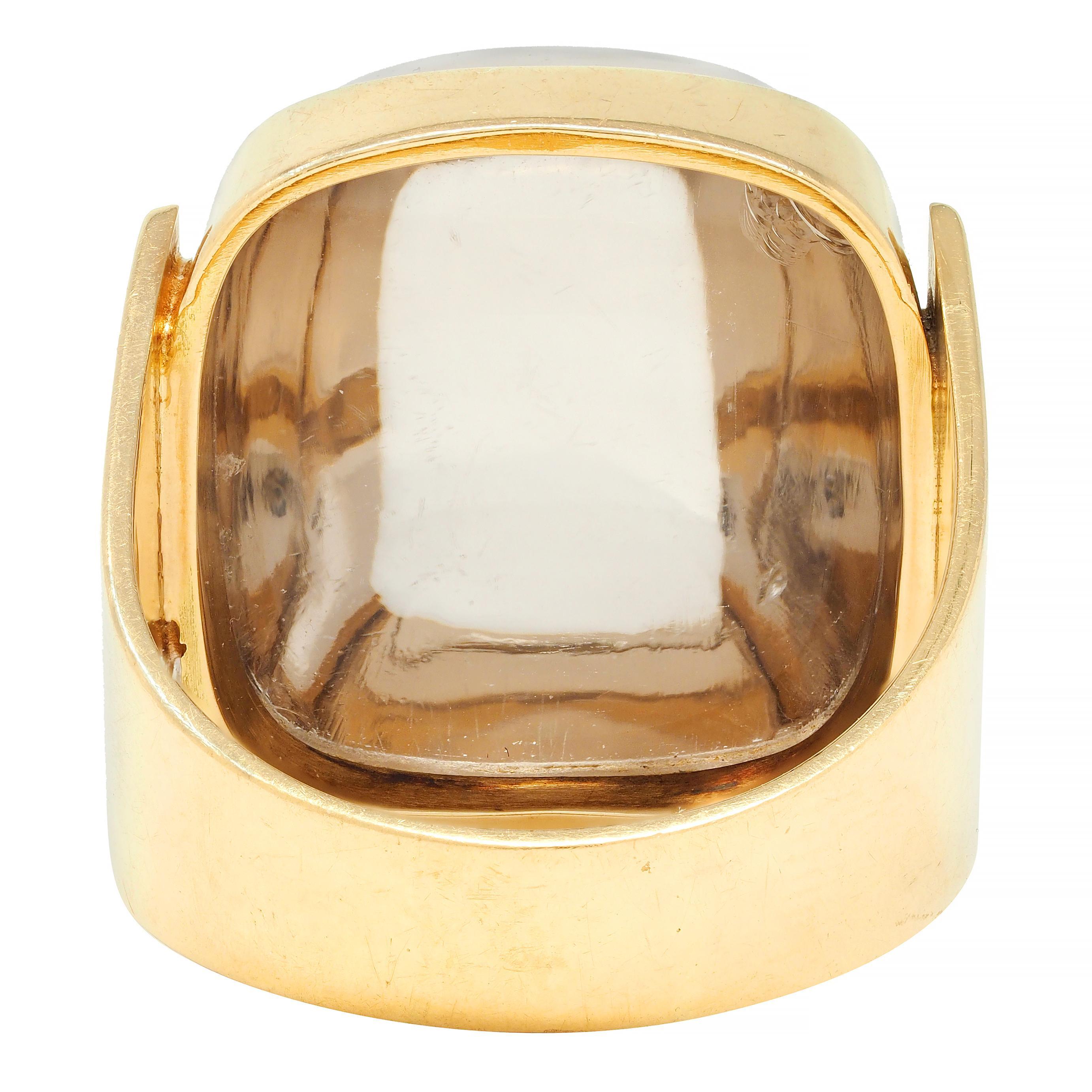 Modernist Smoky Quartz Sugarloaf Cabochon 18 Karat Yellow Gold Vintage Ring For Sale 1