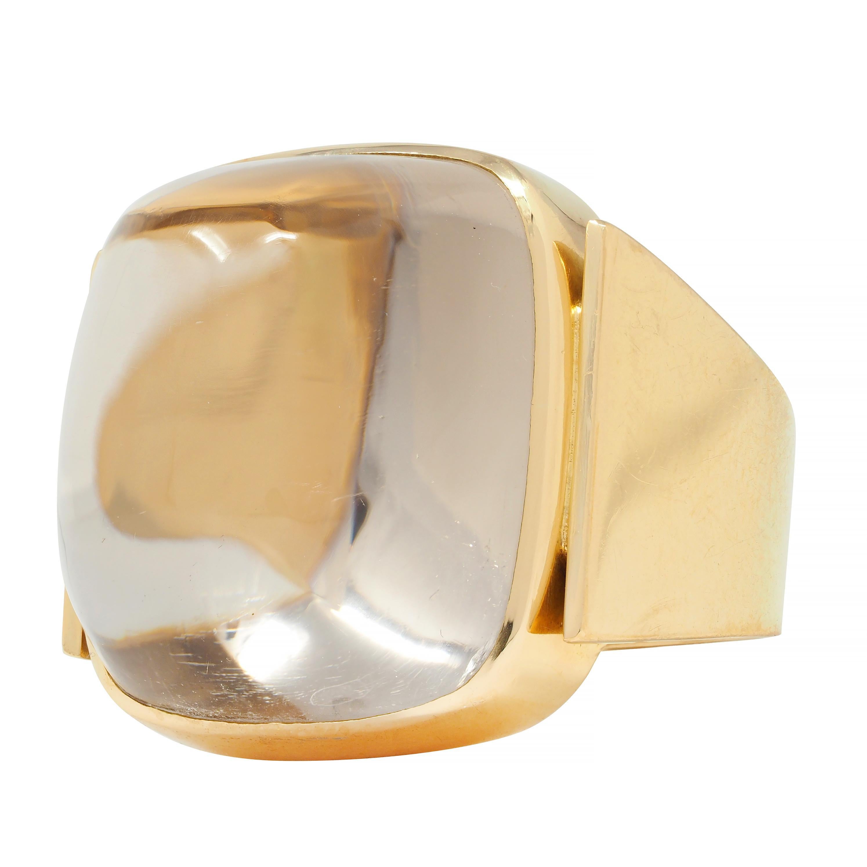 Modernist Smoky Quartz Sugarloaf Cabochon 18 Karat Yellow Gold Vintage Ring For Sale 3