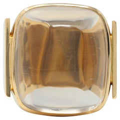 Modernist Smoky Quartz Sugarloaf Cabochon 18 Karat Yellow Gold Retro Ring