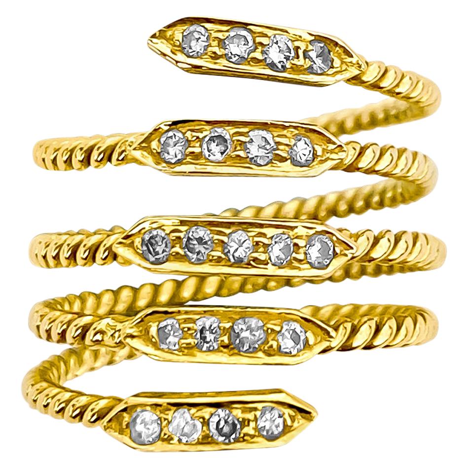Modernist Snake Design Diamond and Gold Ring For Sale