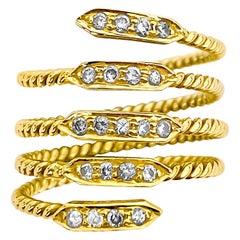 Modernist Snake Design Diamond and Gold Ring