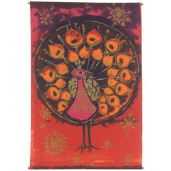 Modernist Södahl Peacock Tapestry Wall Hanging in Jute, Hans J Schöbel, 1960s