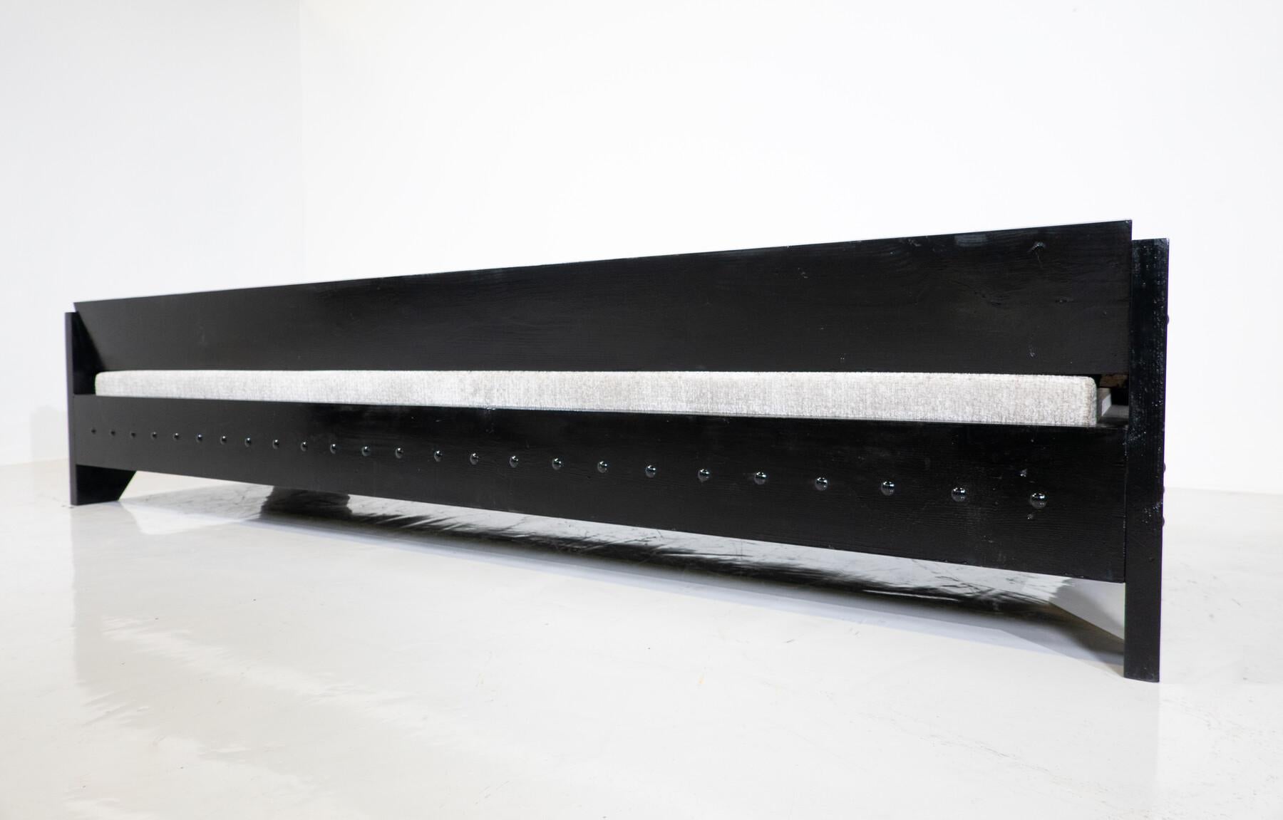 Modernist Sofa / Daybed, Black Wood and Fabric, 1960s For Sale 2