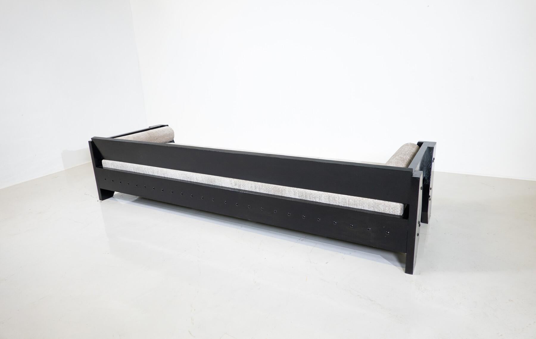 Modernist Sofa / Daybed, Black Wood and Fabric, 1960s For Sale 3