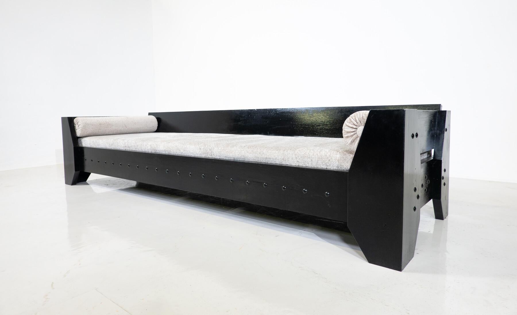 Modernist Sofa / Daybed, Black Wood and Fabric, 1960s For Sale 4