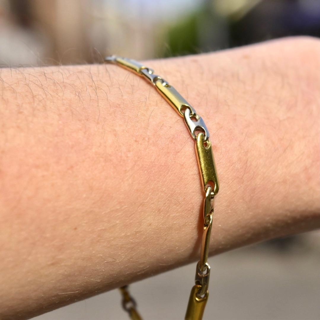 Women's or Men's Modernist Solid 18K Two-Tone Gold Link Bracelet For Sale