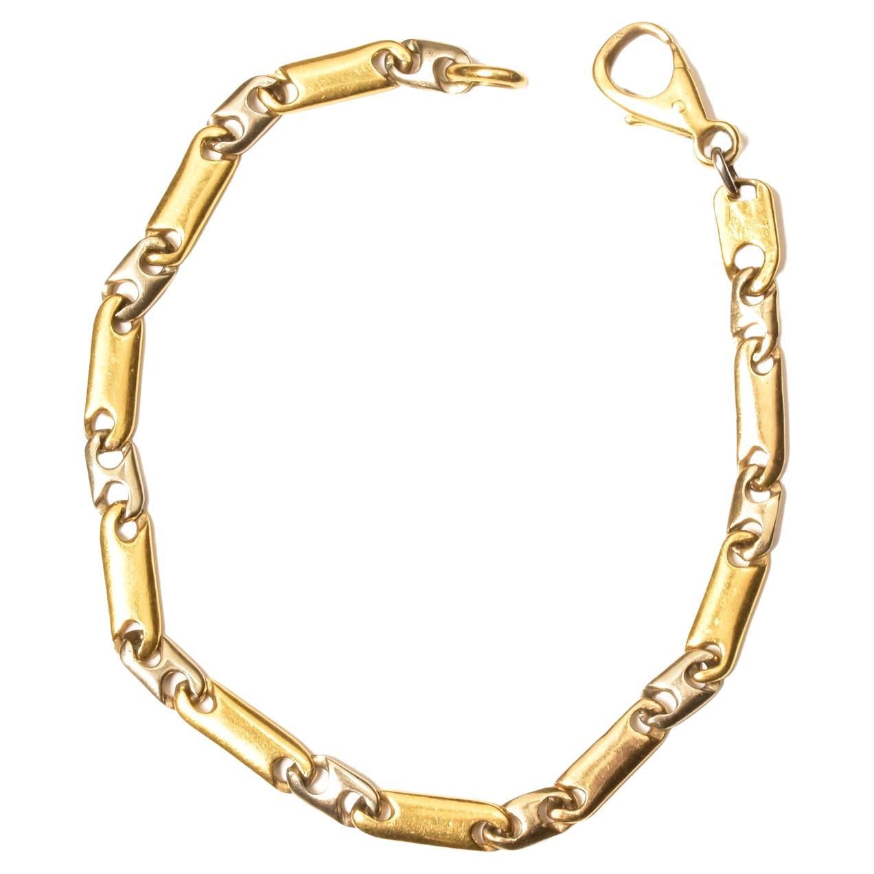 Bracelet moderniste à maillons en or bicolore massif 18 carats
