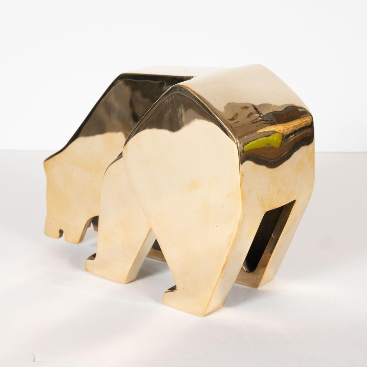 Modernist Solid Brass Bear Sculptures In Good Condition For Sale In Tarrytown, NY