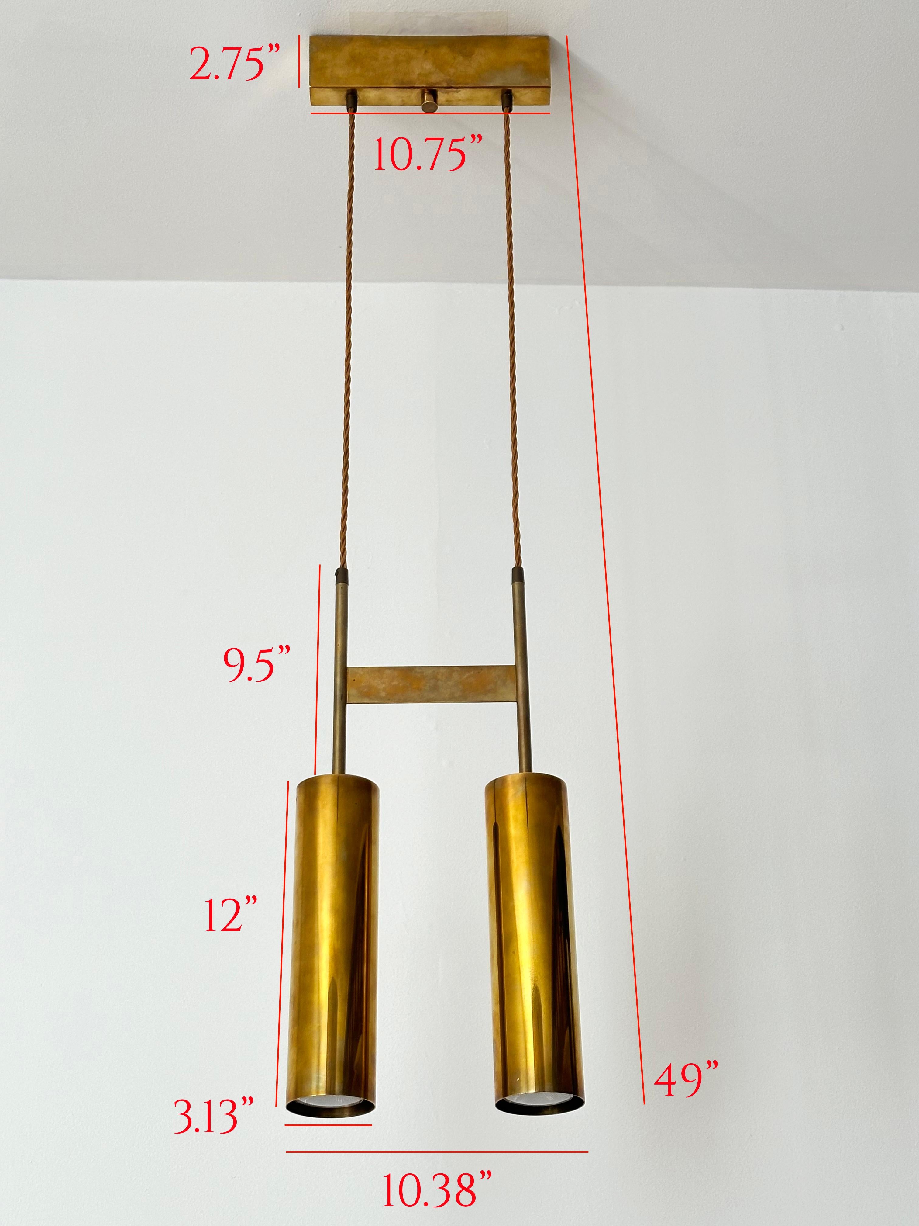 Modernist Solid Brass Double Cylinder Pendant Light Fixture, 1960s  For Sale 1