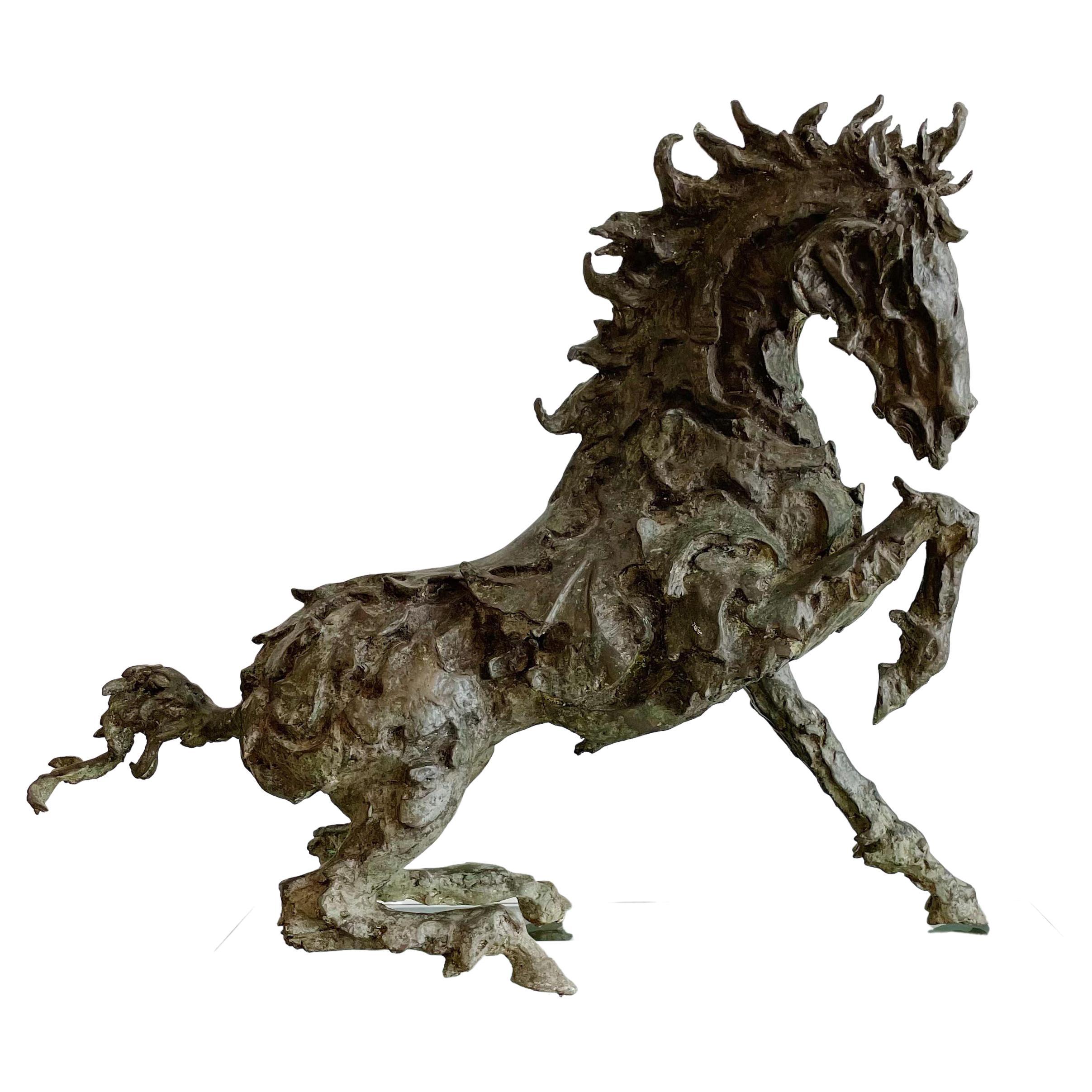 Sculpture de cheval moderniste en bronze massif