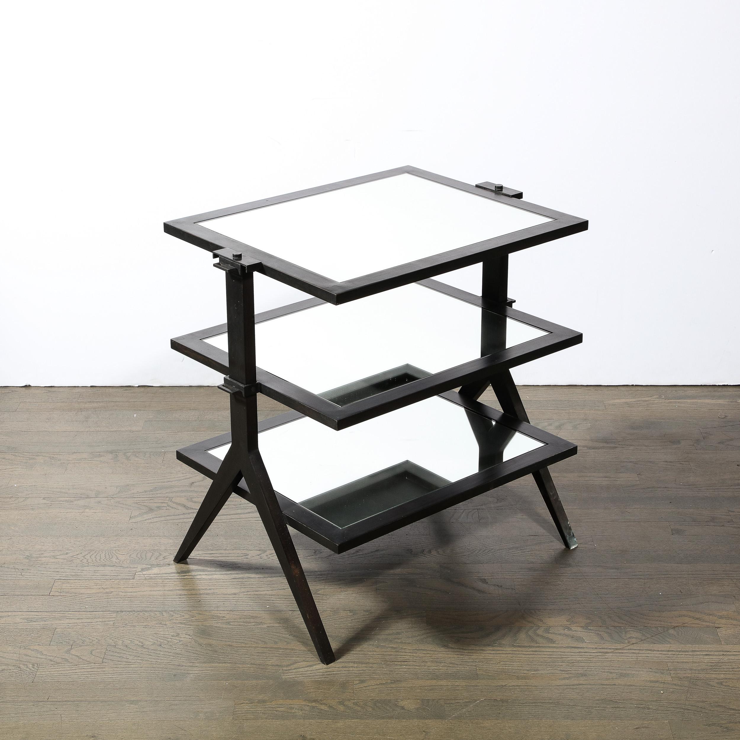 Modernist Solid Bronze Three Tier Occasional Table with Mirrored Glass Shelves For Sale 7