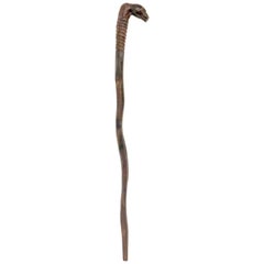 Vintage Modernist Solid Cocobolo Wood Hand-Carved Walking Cane/Stick