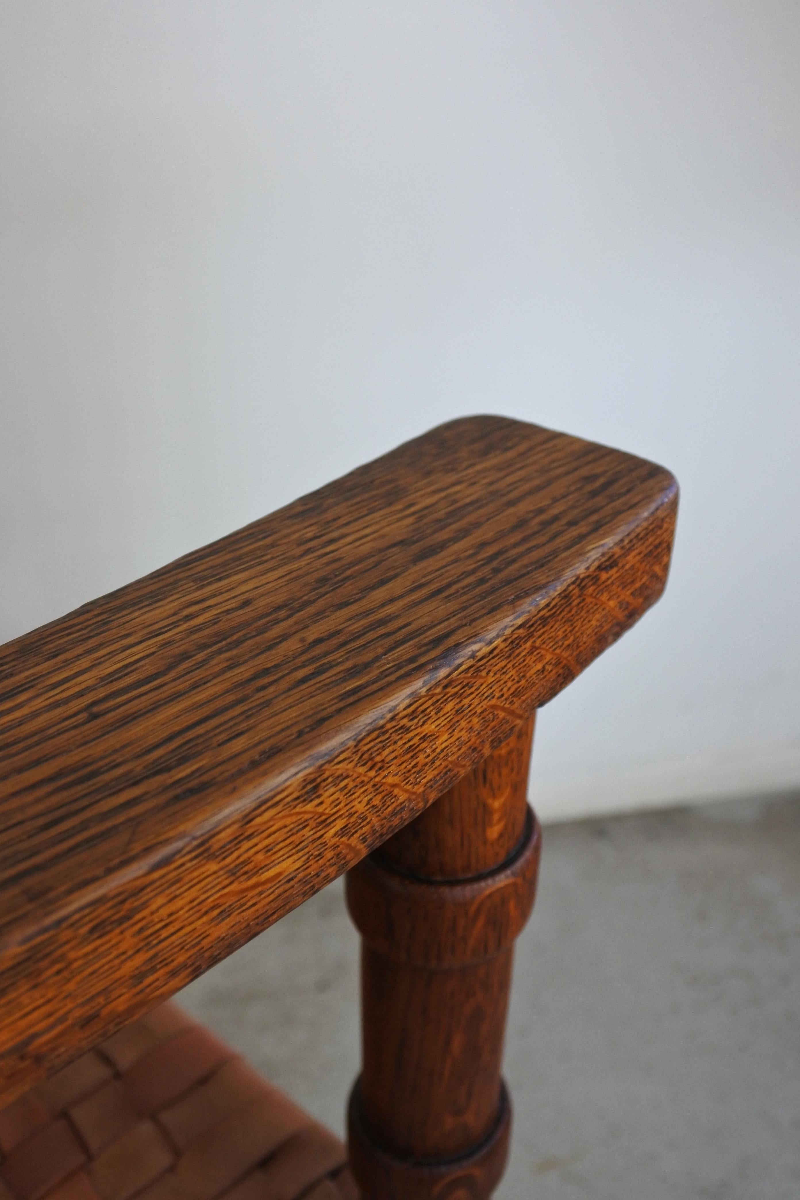 Modernist Solid Oak and Leather Armchair, France, 1940s 13