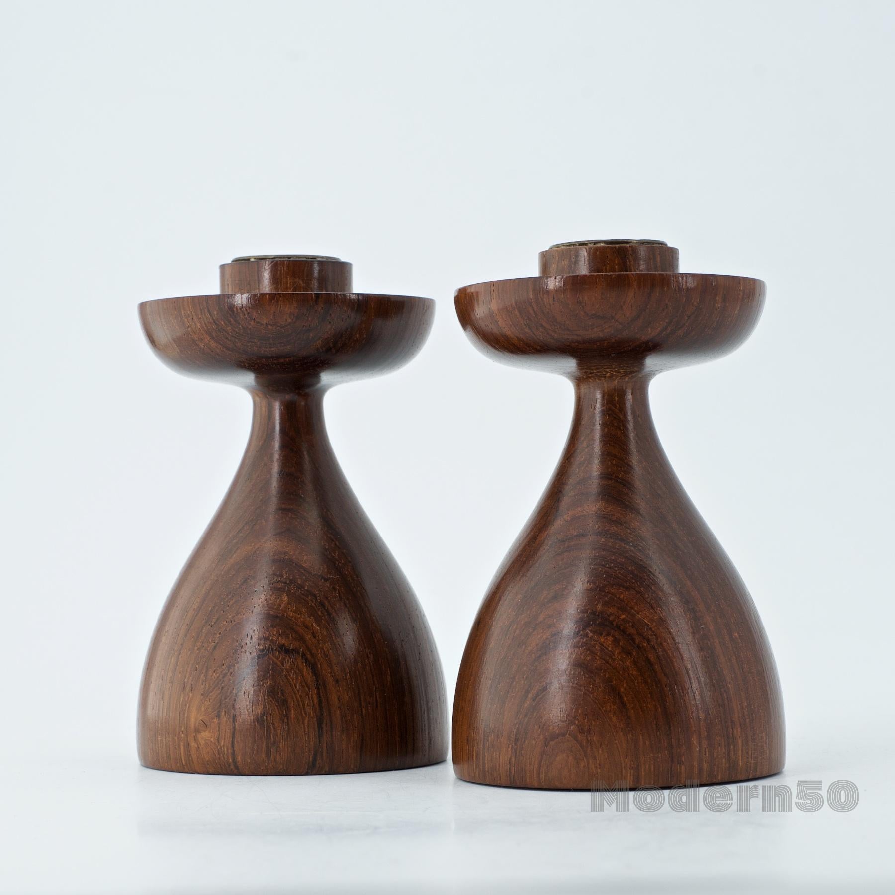 Mid-Century Modern Modernist South American Rosewood Candlesticks Hourglass Studio Craft Woodwork For Sale