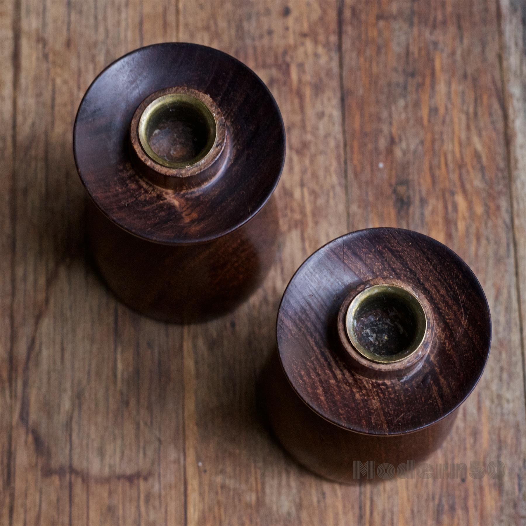 Modernist South American Rosewood Candlesticks Hourglass Studio Craft Woodwork In Good Condition For Sale In Hyattsville, MD