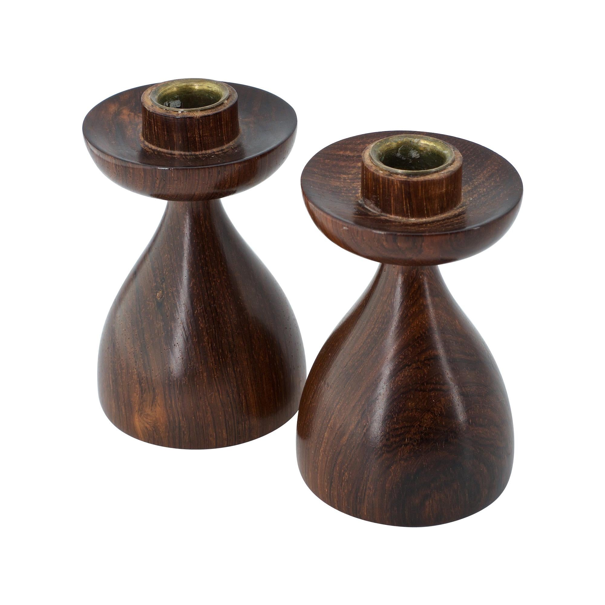 Modernist South American Rosewood Candlesticks Hourglass Studio Craft Woodwork For Sale
