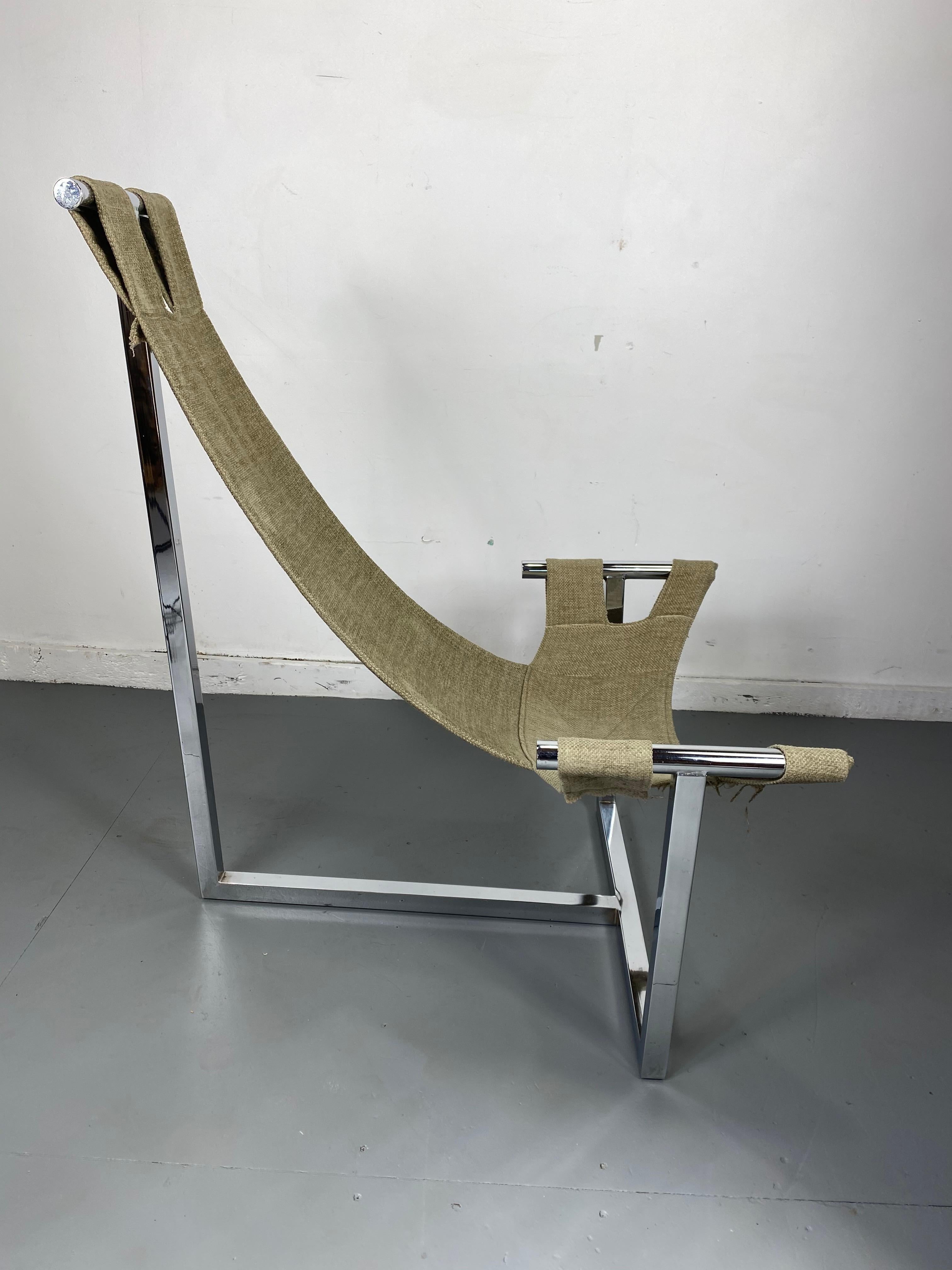 Late 20th Century Modernist Space Age 1970s Polished Chrome Sling Lounge Chair For Sale
