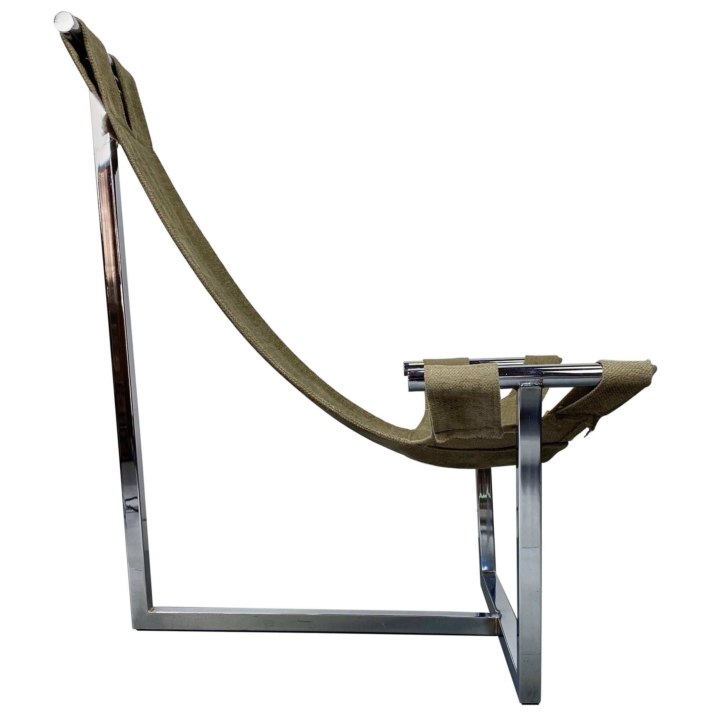 Modernist Space Age 1970s Polished Chrome Sling Lounge Chair
