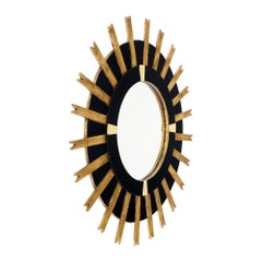 Modernist, Spanish Sunburst Mirror, Gold Leaf and Black Glass
