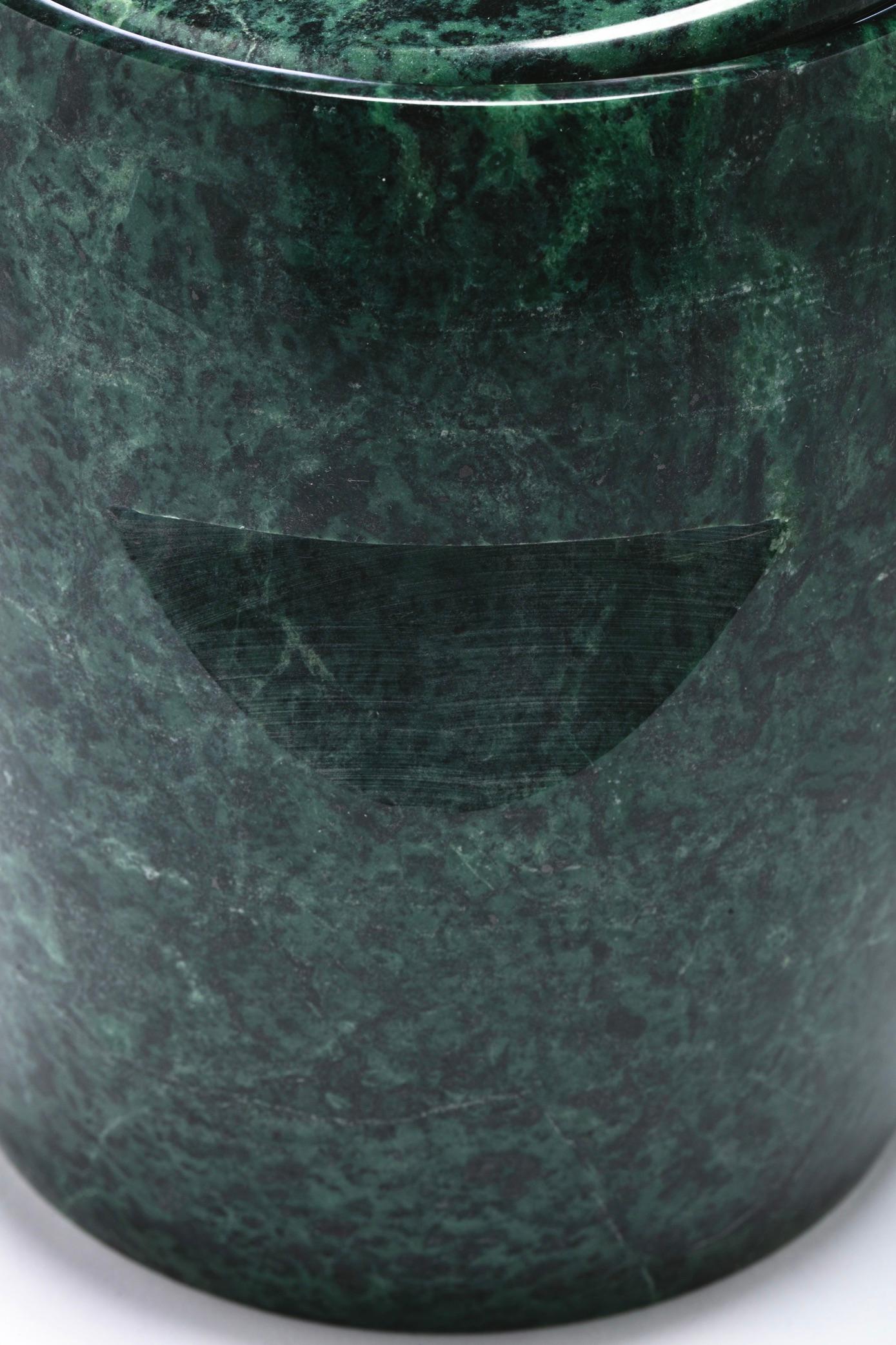 Modernist Speckled Green Marble Ice Bucket with Ivory Vein Detail, c. 1970s 1
