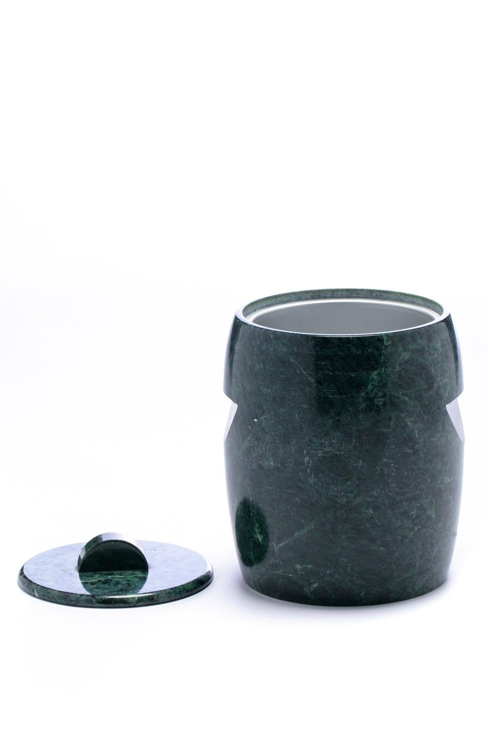 Modernist Speckled Green Marble Ice Bucket with Ivory Vein Detail, c. 1970s 3