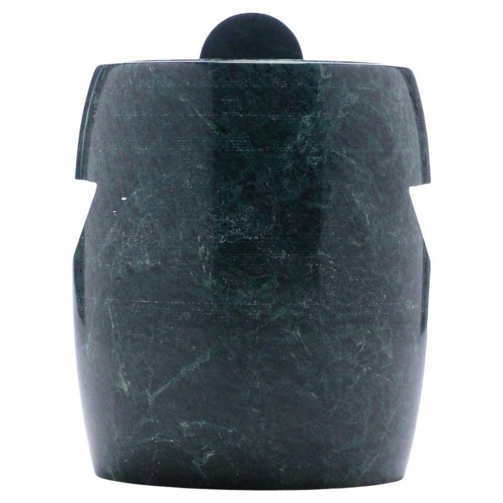 Modernist Speckled Green Marble Ice Bucket with Ivory Vein Detail, c. 1970s