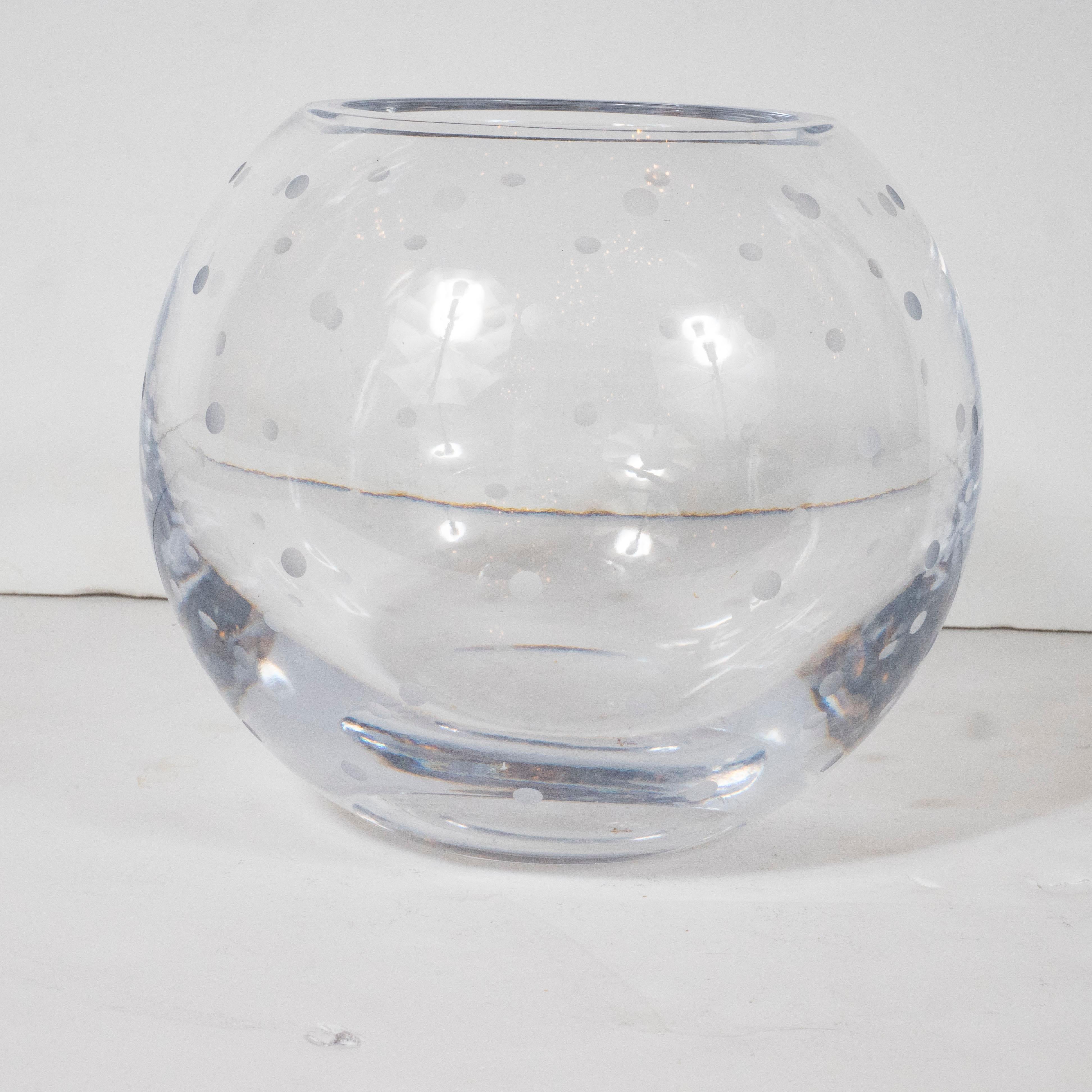 Saint Pierre and Miquelon Modernist Spherical Etched and Dotted Translucent  Vase For Sale