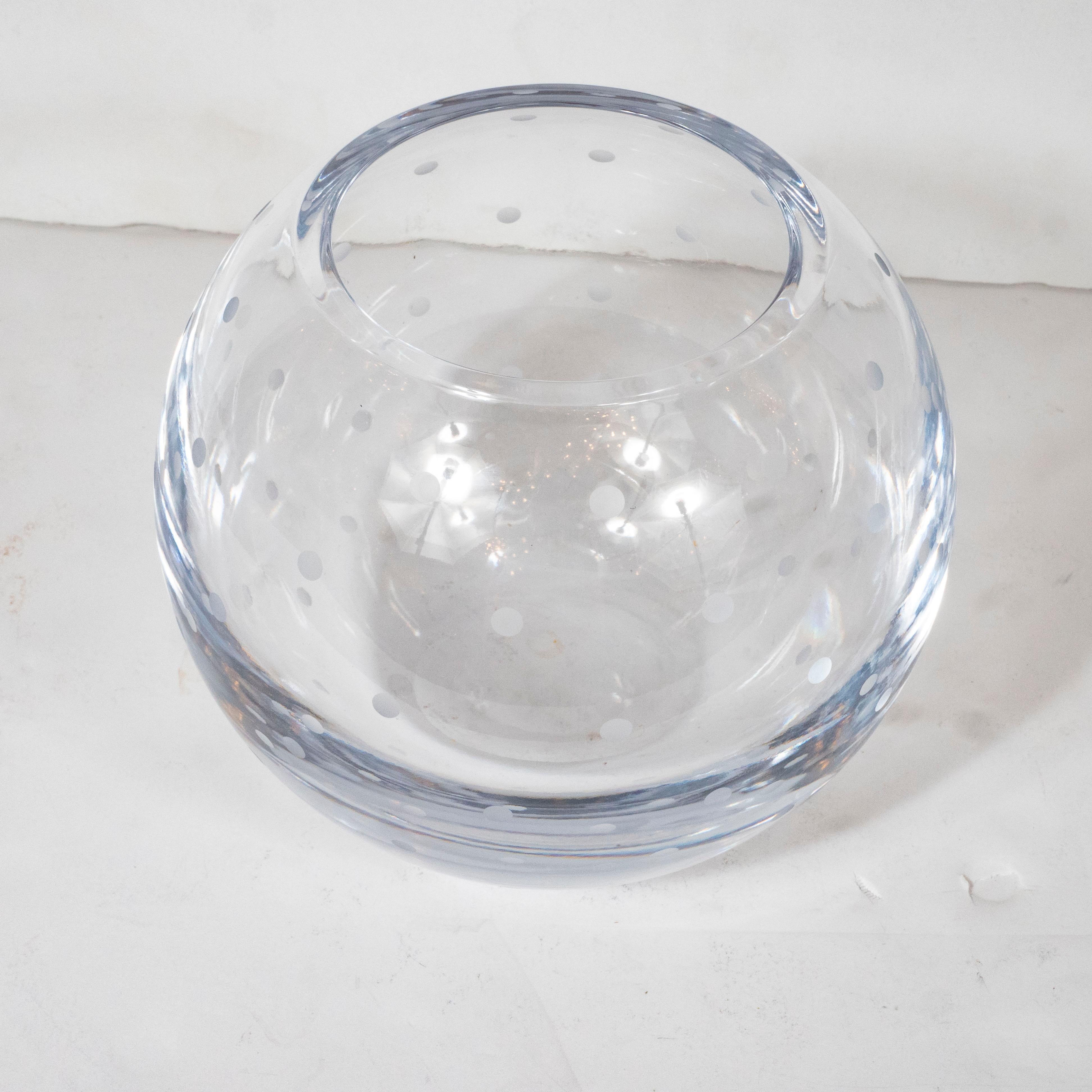 20th Century Modernist Spherical Etched and Dotted Translucent  Vase For Sale