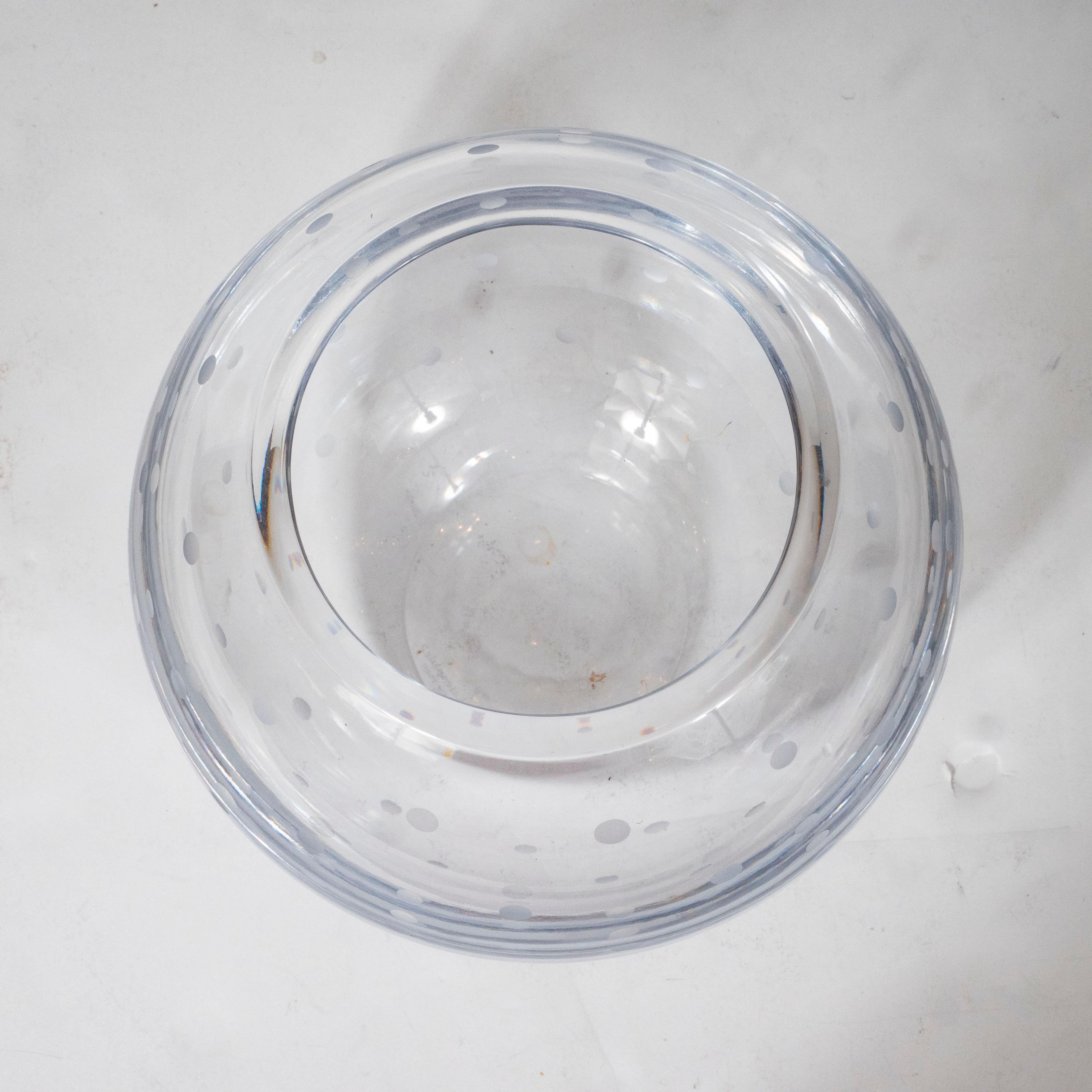 Glass Modernist Spherical Etched and Dotted Translucent  Vase For Sale