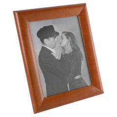 Cornice modernista in pelle di vitello marrone speziato, circa 1970