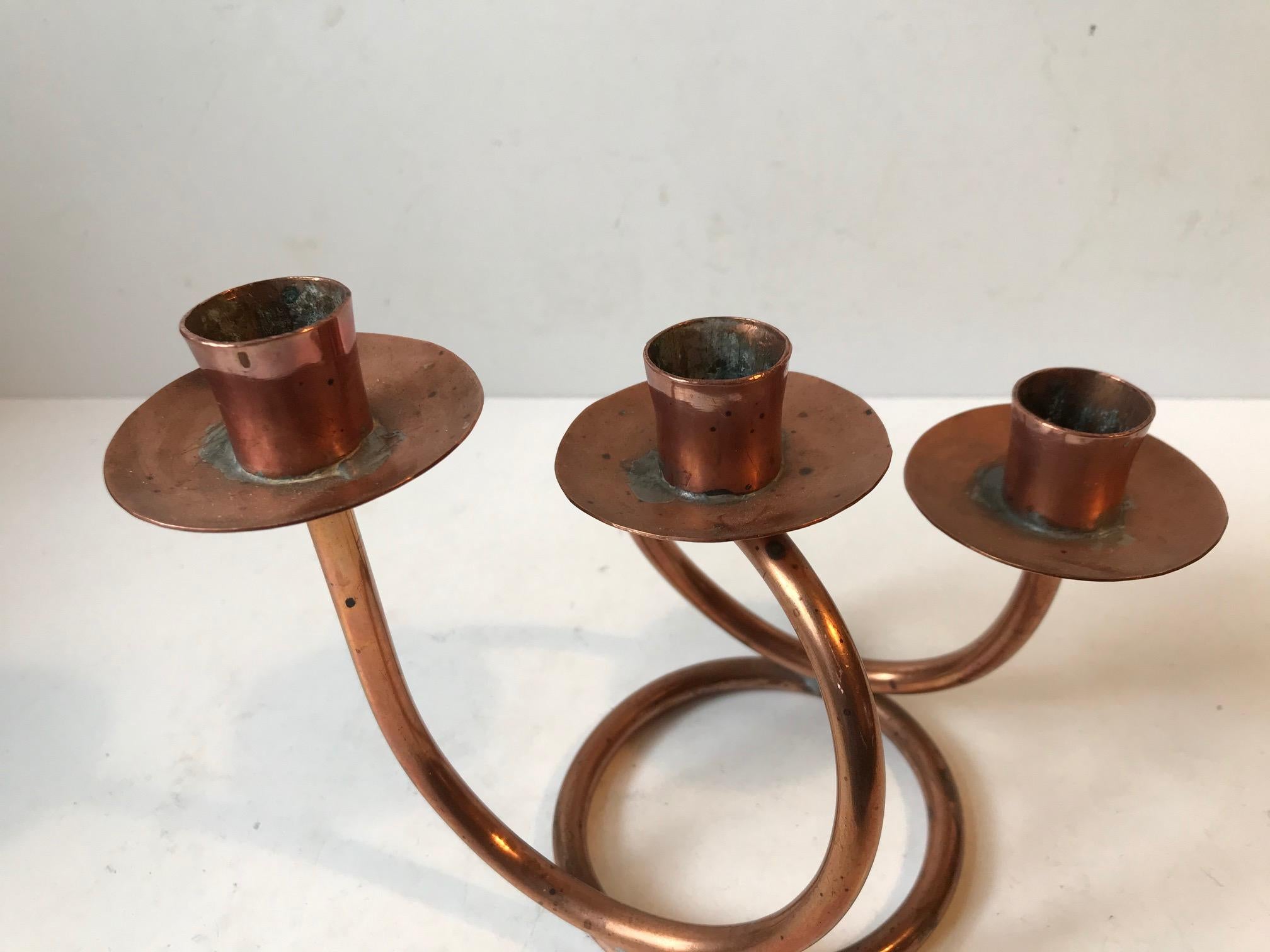 Scandinavian Modern Modernist Spiral Candleholder in Copper, Denmark, 1970s For Sale