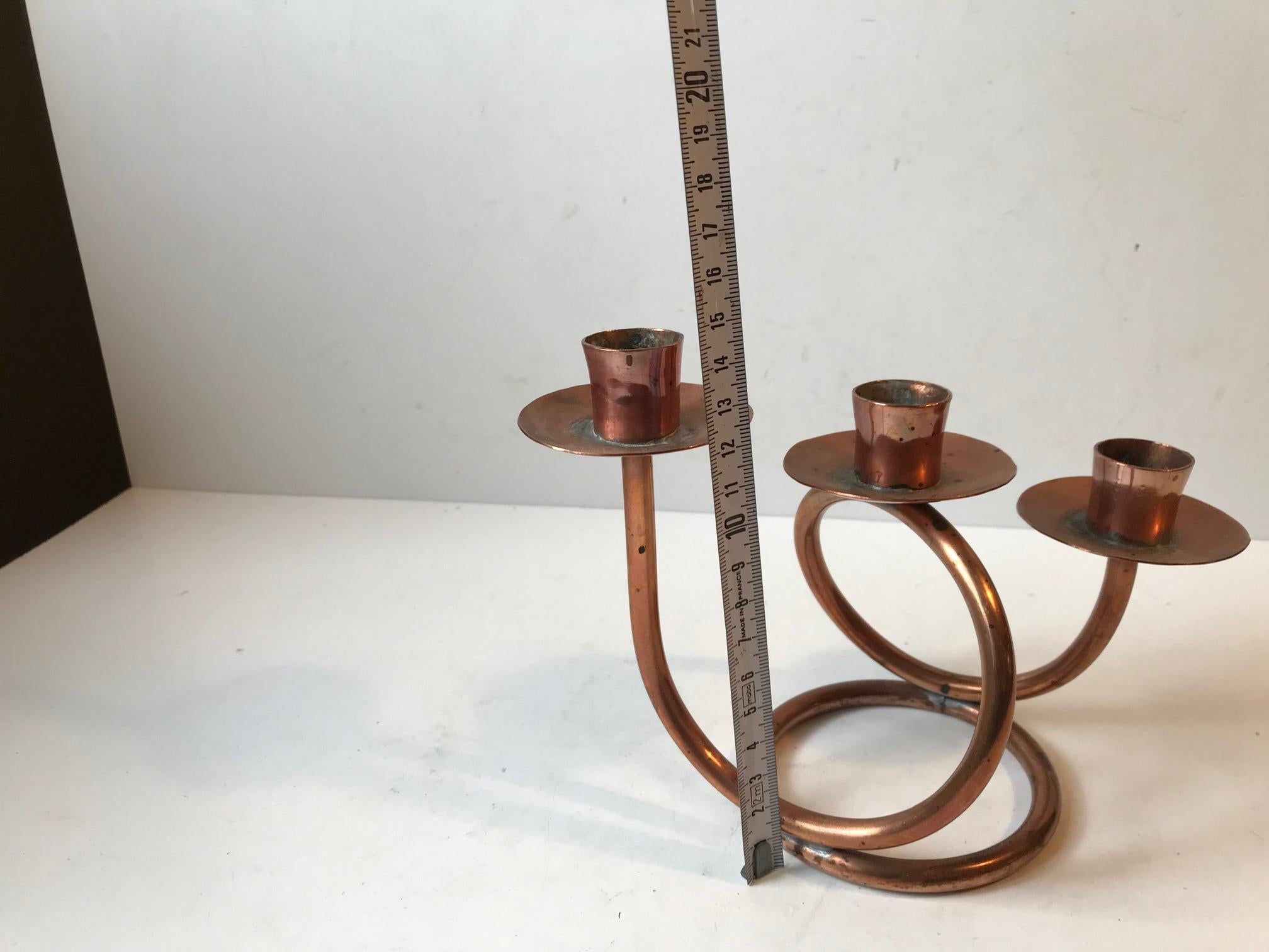 Danish Modernist Spiral Candleholder in Copper, Denmark, 1970s For Sale