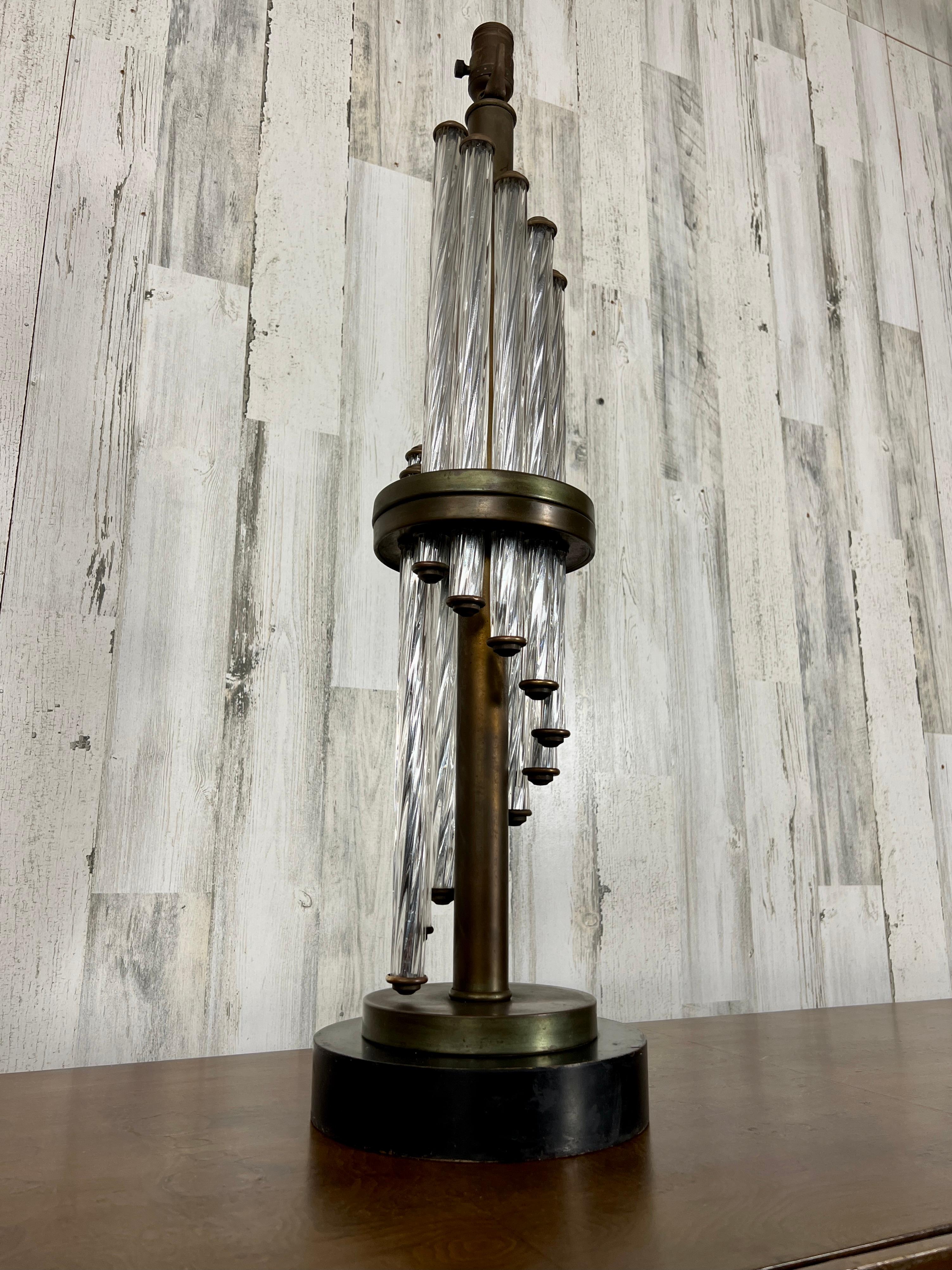 Modernistische Tischlampe aus Spiralglas und Bronze im Angebot 7